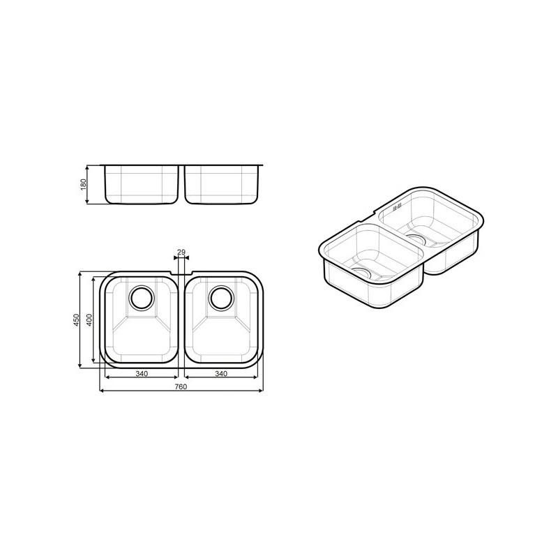 Fregadero Smeg UM4040, bajo encimera, 2 
