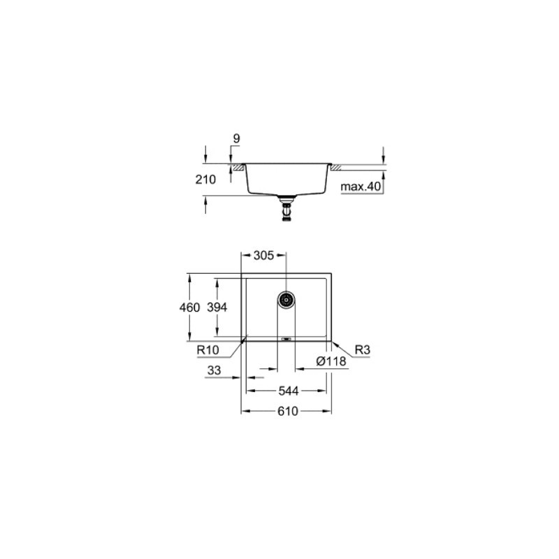 Fregadero Grohe Negro Granito 70-C 61 45