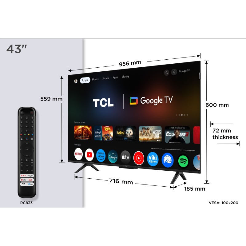 Qled TCL 43PT7K, 4K HDR, Procesador AIPQ, Dolby au
