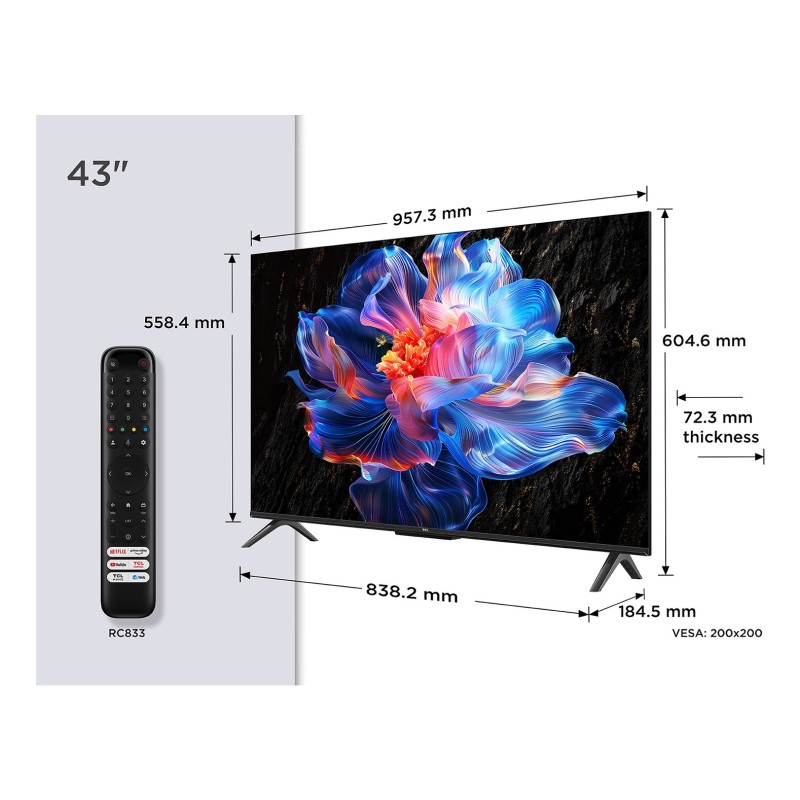 Led TCL 43P6K, 4K HDR, Procesador AIPQ, Dolby audi