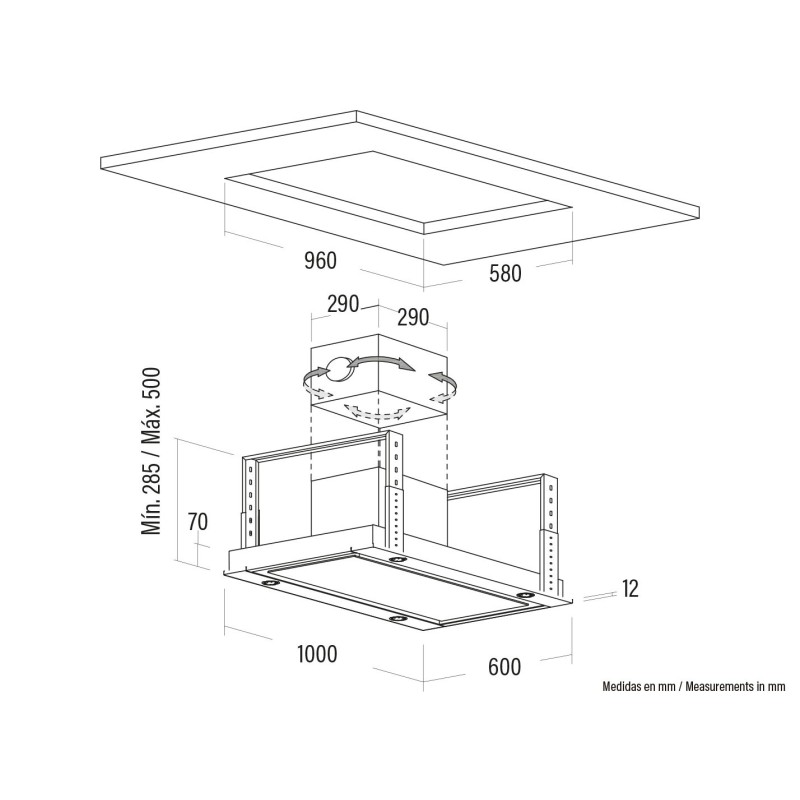 Campana Cata SIRIN 1000 GWH, Isla, Panel