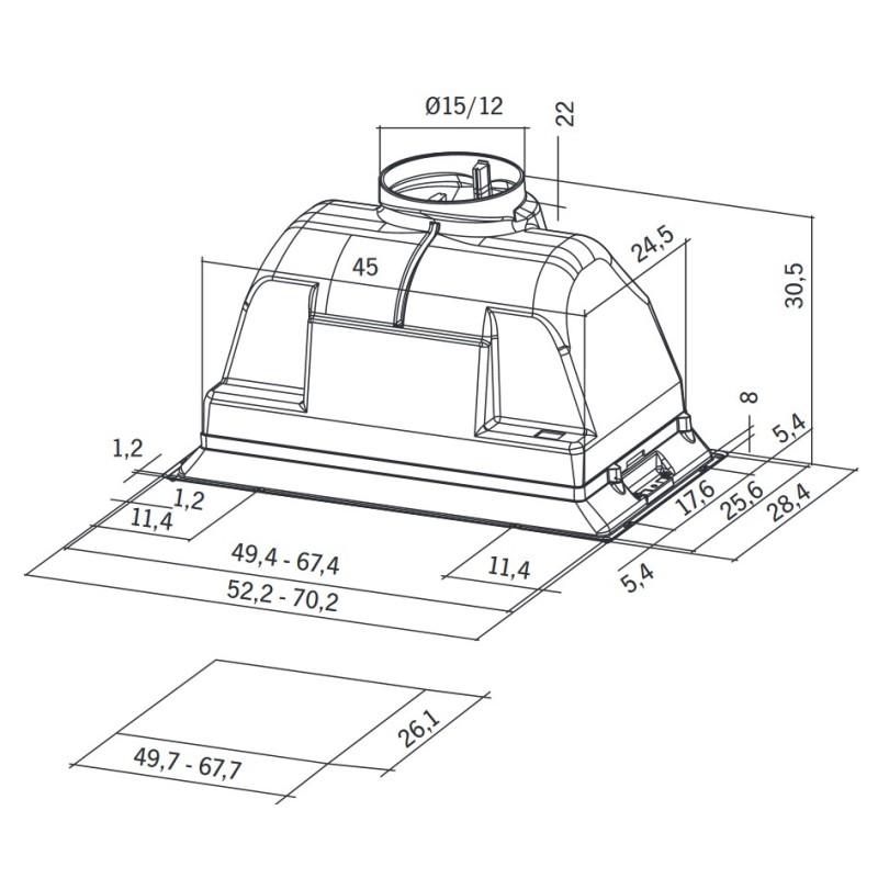Mepamsa Smart Plus H 70 Encastrada Acero inoxidable 505 m³ h D