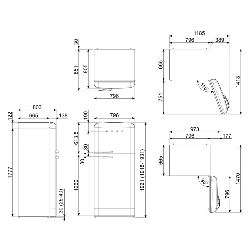 Frig 2p Smeg FAB50RCRB5, No Frost Total 