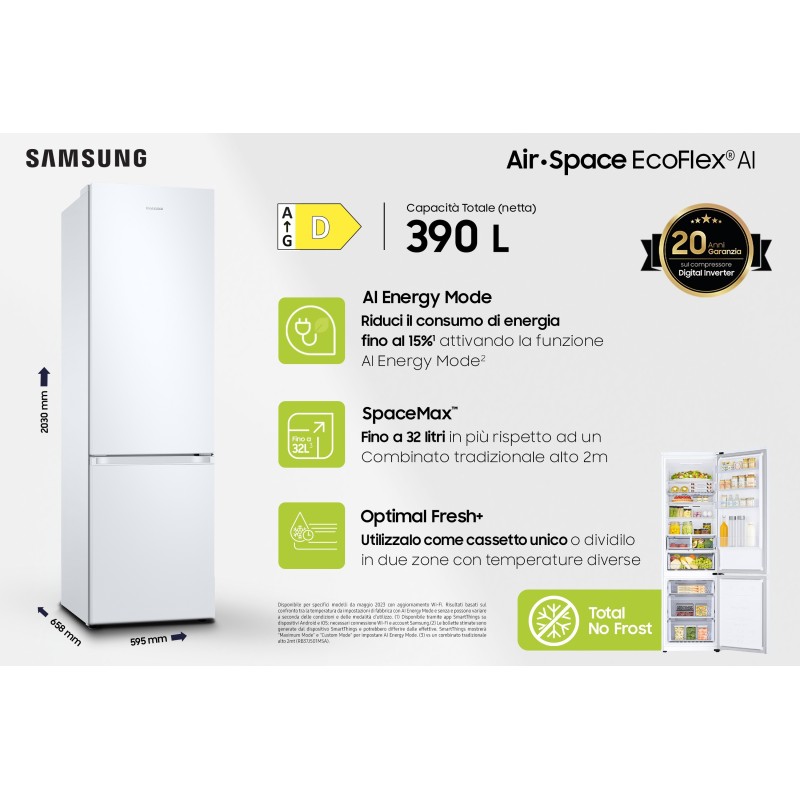 Combi  Samsung  RB38C605DWWEF, 2,03M, D, 385 L, Bl