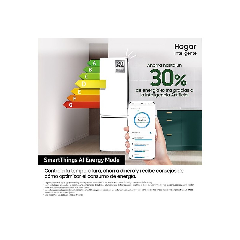 Combi Samsung RB34C600DWWEF, SMART con AI, Display