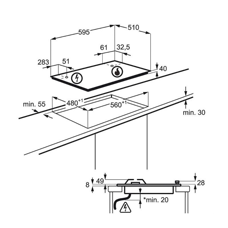 Electrolux EGH6333BOX hobs Acero inoxidable Integrado Encimera de gas 3 zona(s)