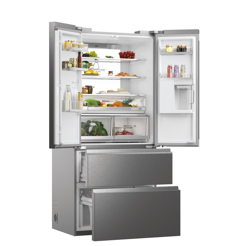 Haier FD 83 Serie 7 HFW7819EWMP nevera puerta lado a lado Independiente 537 L E Platino, Acero inoxidable