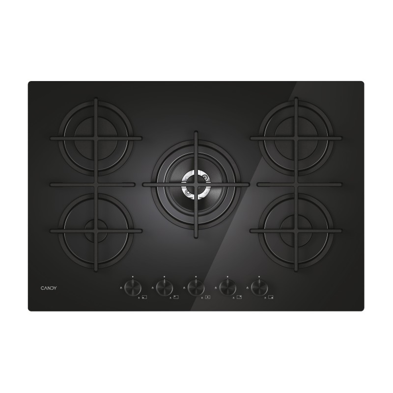 Placa Candy CVG74WTB, Gas, 75cm, 5 fuego