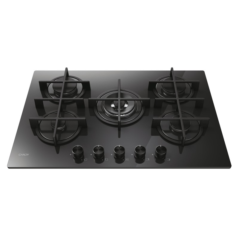 Placa Candy CVG74WTB, Gas, 75cm, 5 fuego