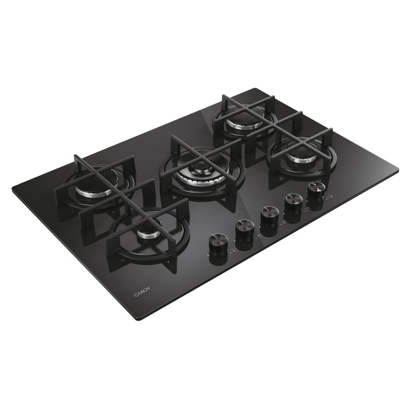 Placa Candy CVG74WTB, Gas, 75cm, 5 fuego