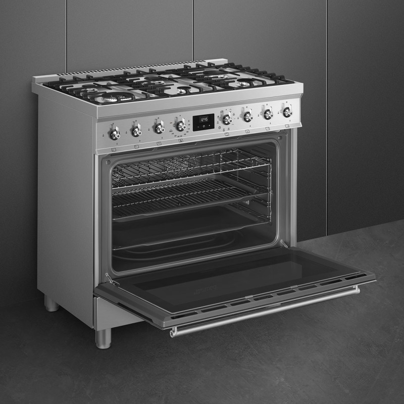 Cocina Smeg C9GMX2,  90x60 cm, Acero Ino