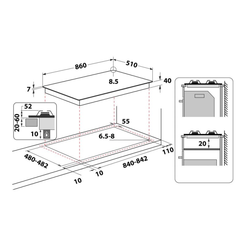 Placa Whirlpool GMAL9522IXL,  GAS METAL 