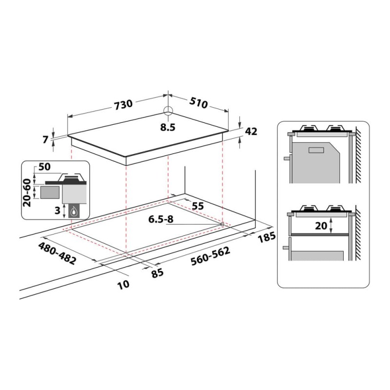Placa Whirlpool GMAL7522IXL,  GAS METAL 